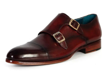 Paul Parkman Men's Dark Brown Cap-Toe Double Monk straps Shoes (ID#045-BRL) PAUL PARKMAN