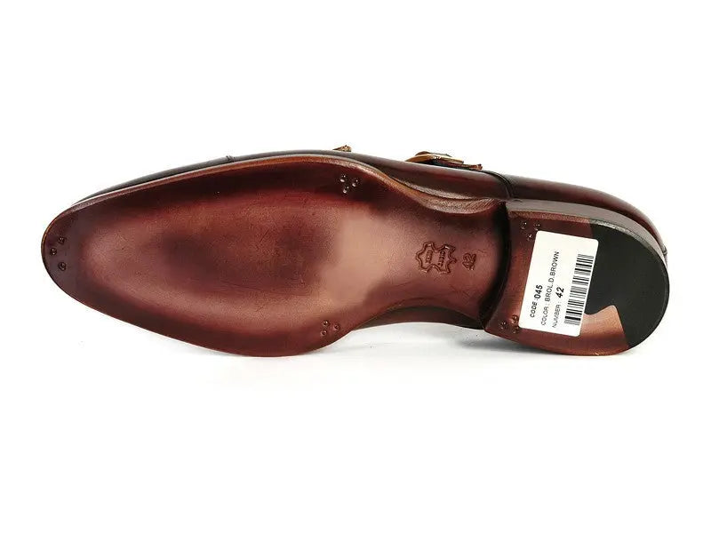 Paul Parkman Men's Dark Brown Cap-Toe Double Monk straps Shoes (ID#045-BRL) PAUL PARKMAN