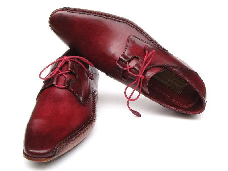 Paul Parkman Men's Burgundy Ghillie Lacing Side Handsewn Dress Shoes (ID#022-BUR) PAUL PARKMAN
