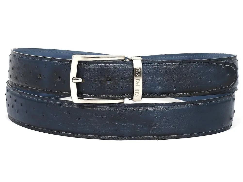Paul Parkman Men's Navy Genuine Ostrich Belt (ID#B04-NVY) PAUL PARKMAN