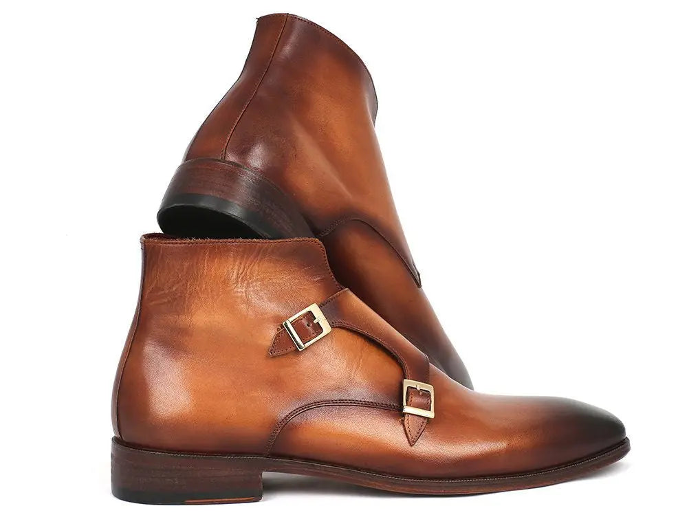 Paul Parkman Men's Brown Suede Double Monk strap Ankle Boots(ID#8154-SDB) PAUL PARKMAN