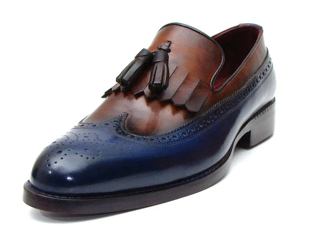 Paul Parkman Men's Navy/Tobacco Kiltie Tassel Loafers (ID#KT74NB) PAUL PARKMAN