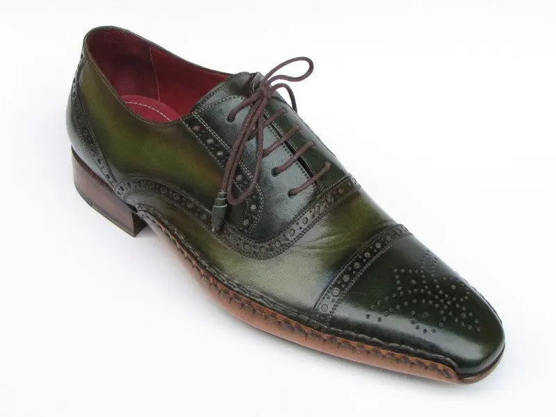 Paul Parkman Men's Green Side Handsewn Cap Toe Oxfords (ID#5032-GREEN) PAUL PARKMAN