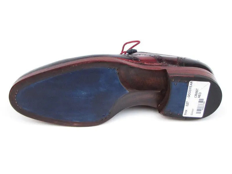 Paul Parkman Men's Navy/Red Triple Genuine Leather Sole Wingtip Brogues (ID#027-TRP-NVYBRD) PAUL PARKMAN
