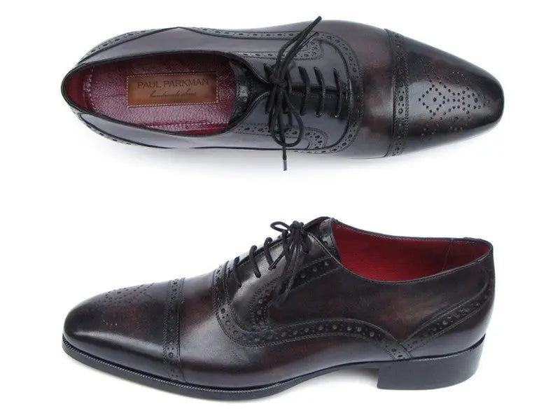 Paul Parkman Men's Bronze/Black Hand-Painted Cap Toe Oxfords (ID#77U844) PAUL PARKMAN