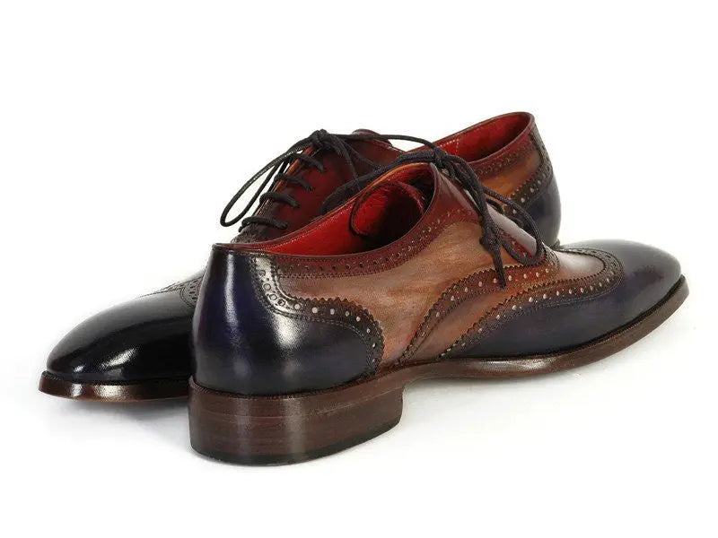 Paul Parkman Men's Three Tone Navy/Camel/Bordeaux Wingtip Oxfords (ID#PP2278) PAUL PARKMAN