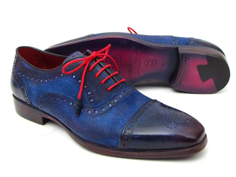 Paul Parkman Men's Blue Suede Cap Toe Oxfords (ID#024-BLUSD) PAUL PARKMAN