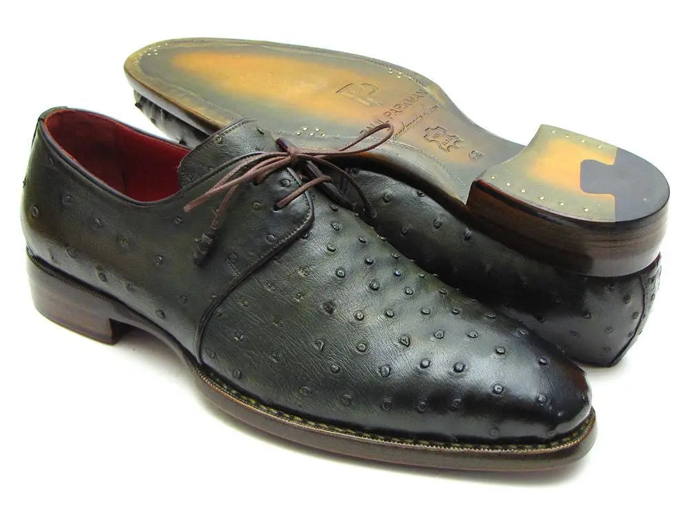 Paul Parkman Men's Green Goodyear Welted Genuine Ostrich Derby Shoes (ID#31VL74) PAUL PARKMAN