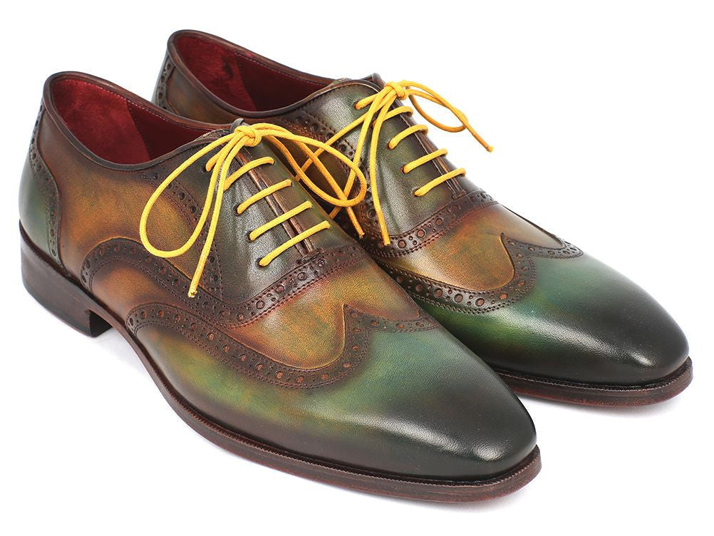 Paul Parkman Wintip Oxfords Green Handpainted Calfskin (ID#228-GRN) PAUL PARKMAN