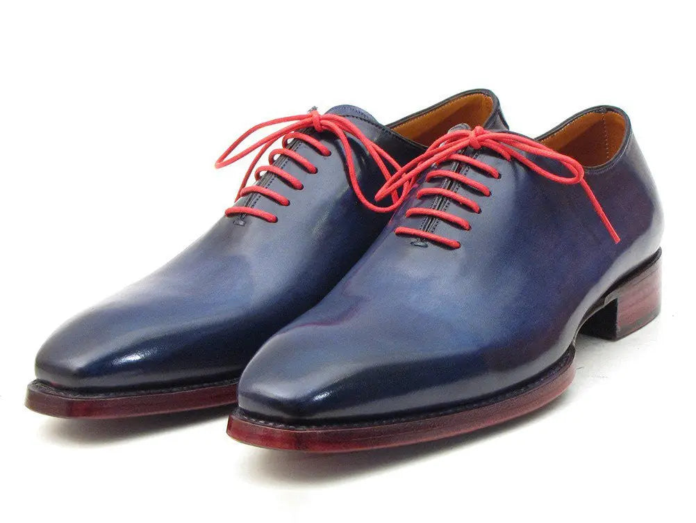 Paul Parkman Men's Navy Blue Hand-Painted Goodyear Welted Wholecut Oxfords (ID#044CR) PAUL PARKMAN