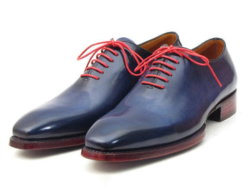 Paul Parkman Men's Navy Blue Hand-Painted Goodyear Welted Wholecut Oxfords (ID#044CR) PAUL PARKMAN