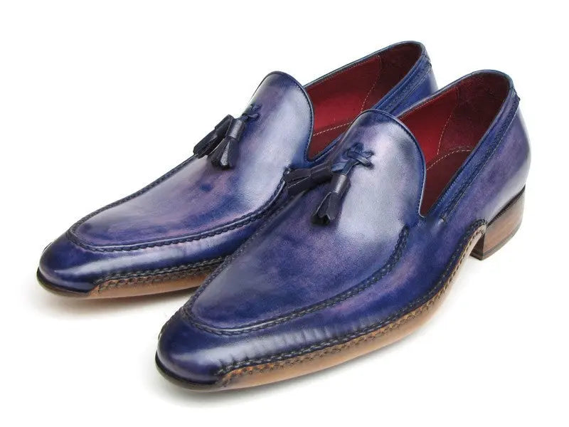 Paul Parkman Men's Blue/Purple Side Hand-Sewn Tassel Loafers (ID#082-BLU-PURP) PAUL PARKMAN