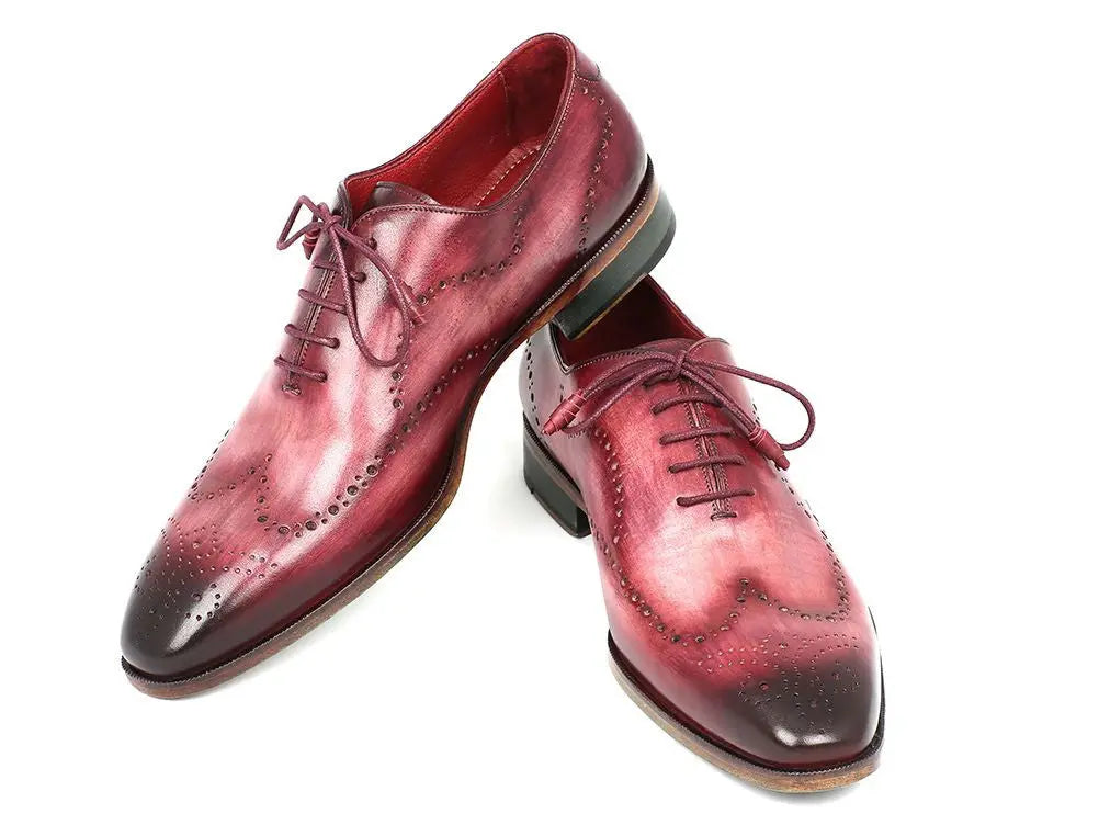 Paul Parkman Men's Burgundy Handpainted Calfskin Wingtip Oxfords (ID#741-BUR) PAUL PARKMAN