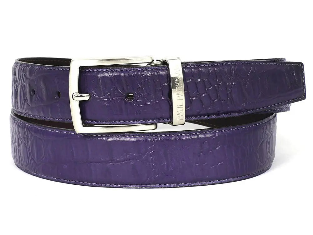 Paul Parkman Men's Purple Crocodile Textured Genuine Leather Belt (ID#B02-PURP) PAUL PARKMAN