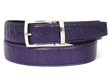 Paul Parkman Men's Purple Crocodile Textured Genuine Leather Belt (ID#B02-PURP) PAUL PARKMAN