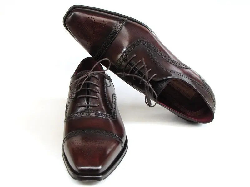 Paul Parkman Men's Bordeaux/Brown Hand-Painted Cap Toe Oxfords (ID#024-BRWBRD) PAUL PARKMAN