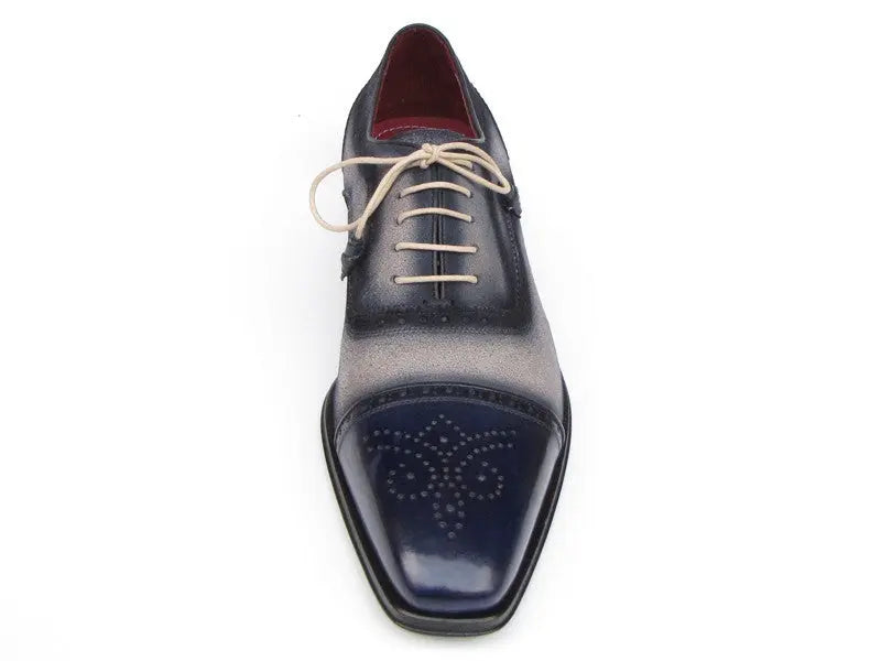 Paul Parkman Men's Navy/Beige Hand-Painted Suede Cap Toe Oxfords (ID#024-BLS) PAUL PARKMAN