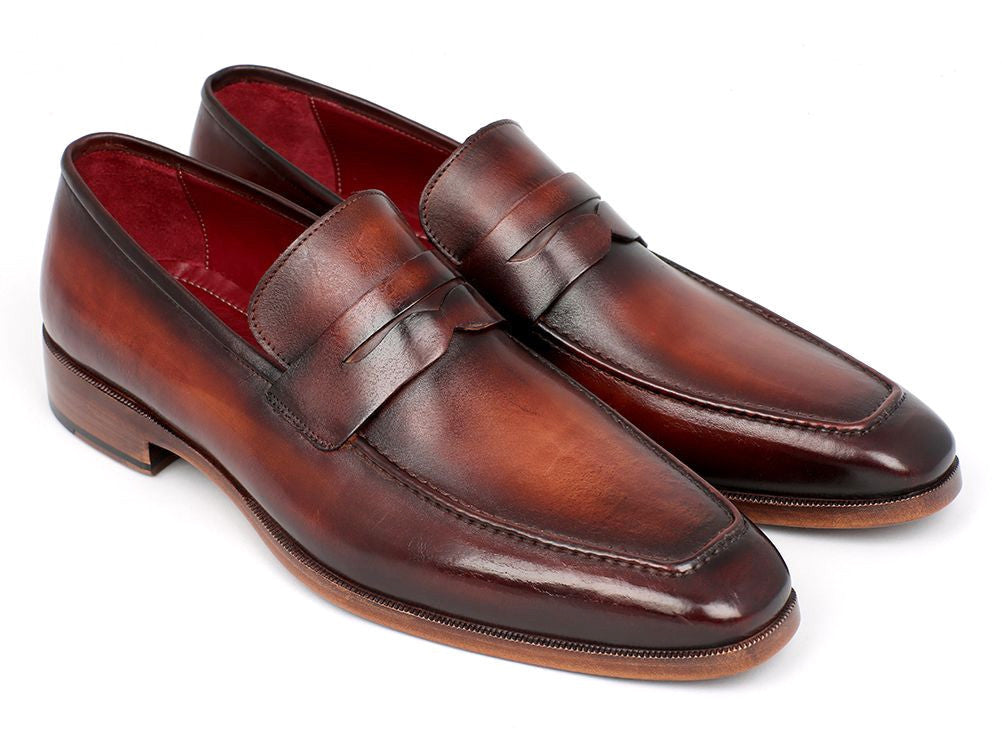 Paul Parkman Men's Penny Loafer Bordeaux and Brown Calfskin (ID#10FD61) PAUL PARKMAN