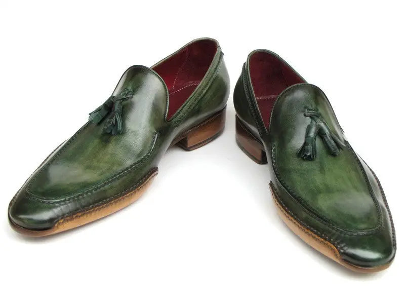 Paul Parkman Men's Green Side Hand-Sewn Tassel Loafers (ID#082-GREEN) PAUL PARKMAN