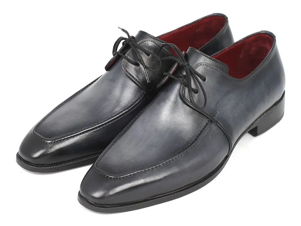Paul Parkman Men's Gray/Black Hand-Painted Calfskin Apron Derby Shoes (ID#13SX51) PAUL PARKMAN