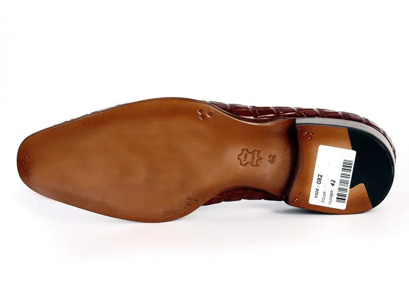 Paul Parkman Men's Brown Crocodile Embossed Calfskin Tassel Loafers (ID#0823-BRW) PAUL PARKMAN