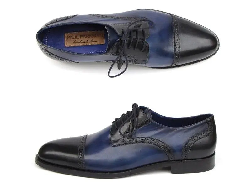 Paul Parkman Men's Parliament Blue Cap-Toe Derby Shoes (ID#046-BLU) PAUL PARKMAN