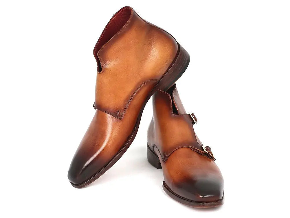 Paul Parkman Men's Brown Suede Double Monk strap Ankle Boots(ID#8154-SDB) PAUL PARKMAN