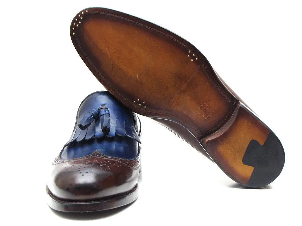 Paul Parkman Men's Dark Brown/Navy Kiltie Tassel Loafers (ID#KT44BN) PAUL PARKMAN