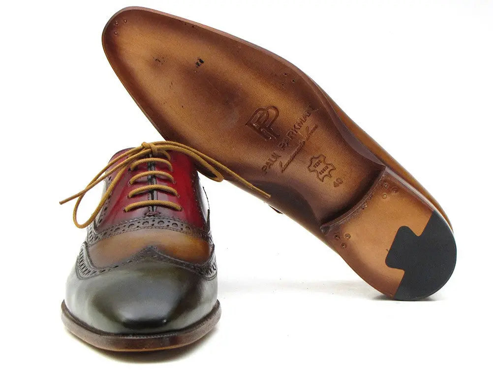 Paul Parkman Men's Three Tone Green/Camel/Bordeaux Wingtip Oxfords (ID#PP22F75) PAUL PARKMAN