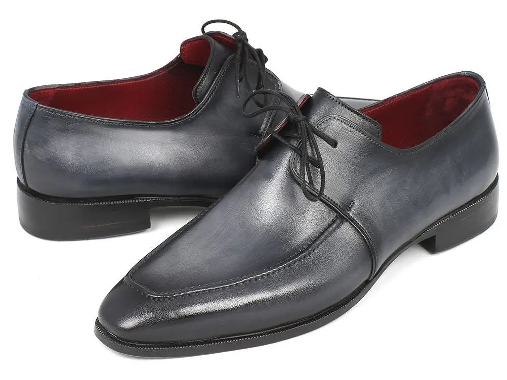 Paul Parkman Men's Gray/Black Hand-Painted Calfskin Apron Derby Shoes (ID#13SX51) PAUL PARKMAN