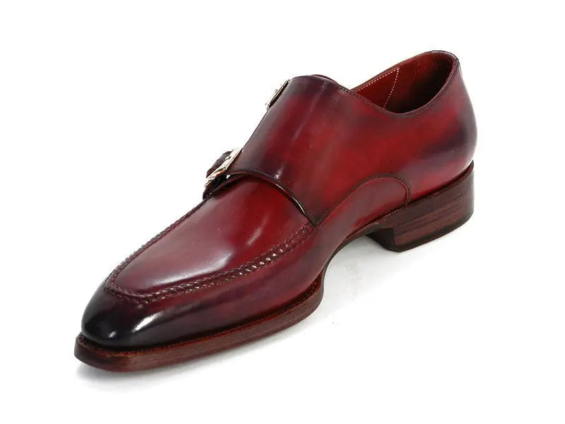 Paul Parkman Men's Black/Bordeaux Goodyear Welted Double Monk strap Shoes (ID#PP3851) PAUL PARKMAN