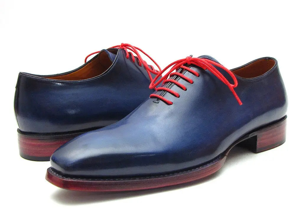 Paul Parkman Men's Navy Blue Hand-Painted Goodyear Welted Wholecut Oxfords (ID#044CR) PAUL PARKMAN