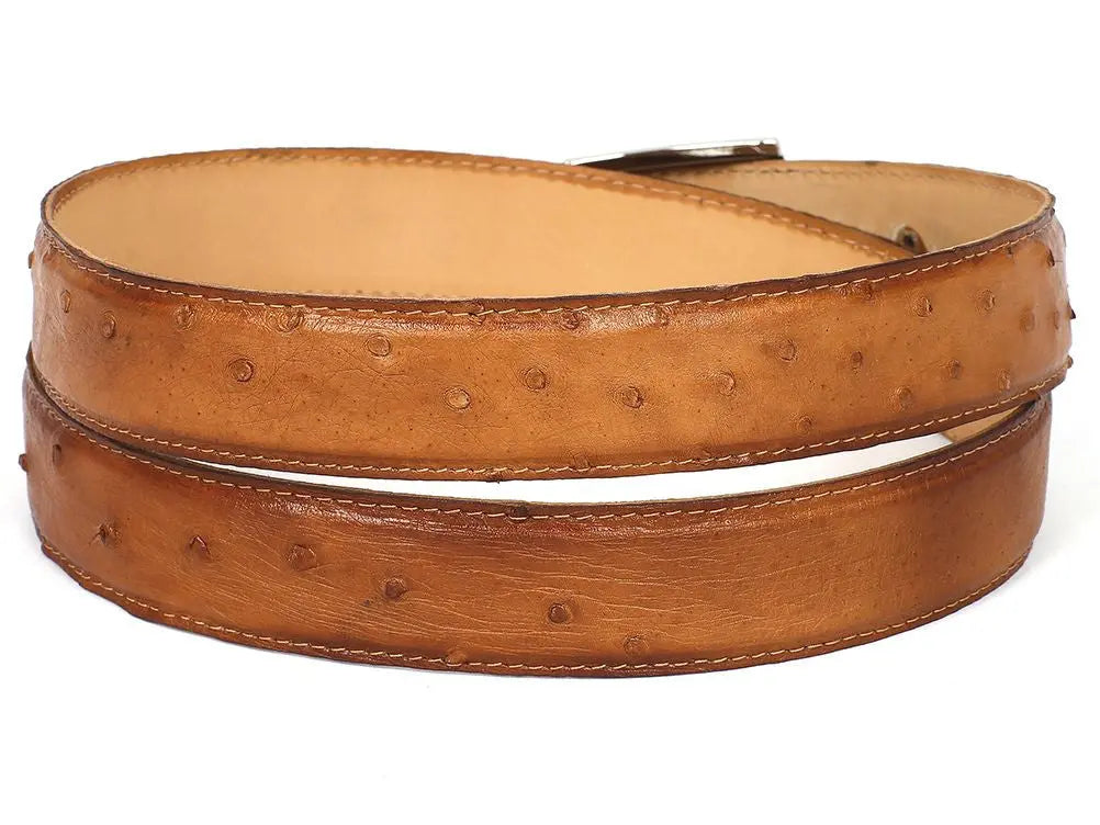 Paul Parkman  Men's Camel Genuine Ostrich Belt (ID#B04-CML) PAUL PARKMAN