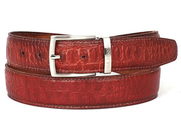 Paul Parkman Men's Reddish Crocodile Textured Genuine Leather Belt (ID#B02-RDH) PAUL PARKMAN