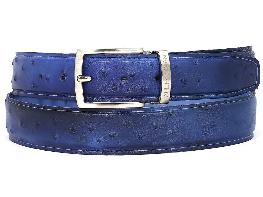 Paul Parkman Men's Blue Genuine Ostrich Belt (ID#B04-BLU) PAUL PARKMAN