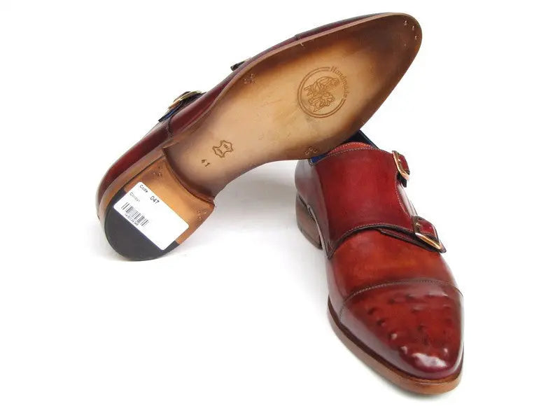 Paul Parkman Men's Burgundy Genuine LeatherDouble Monk strap Shoes (ID#047-BUR) PAUL PARKMAN