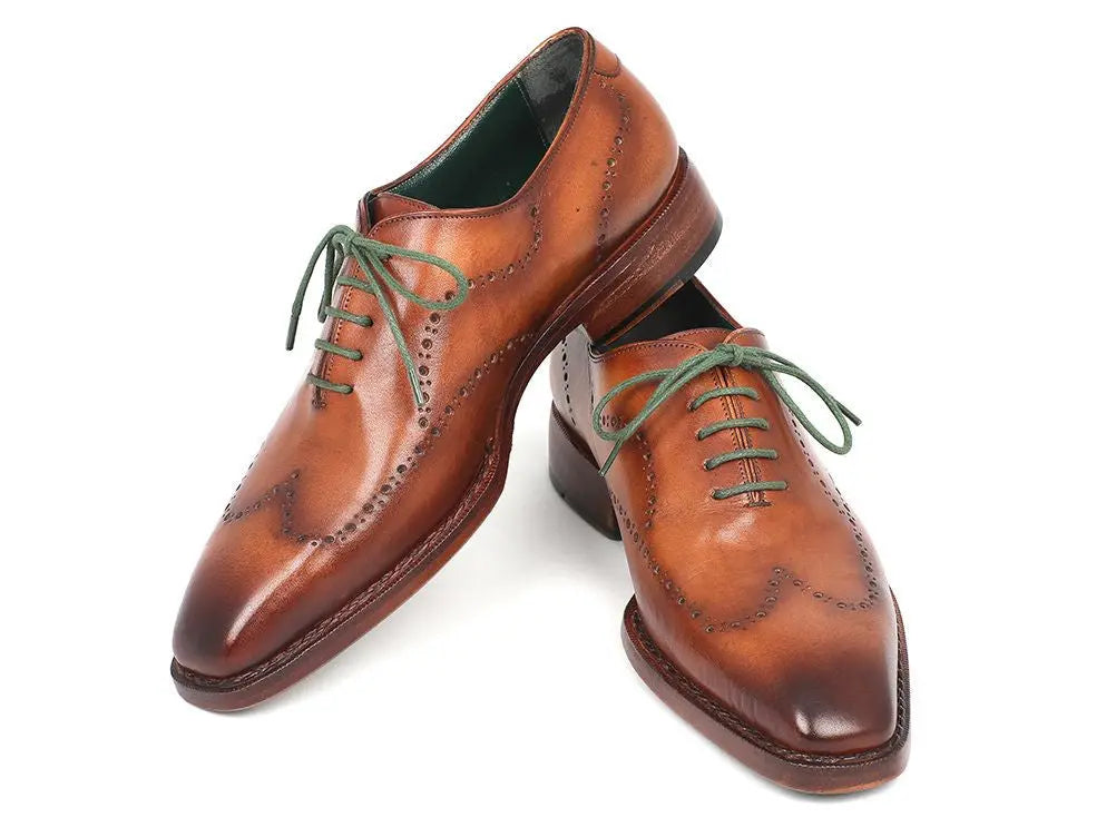Paul Parkman Men's Camel Brown Goodyear Welted Wingtip Oxfords (ID#87CML66) PAUL PARKMAN