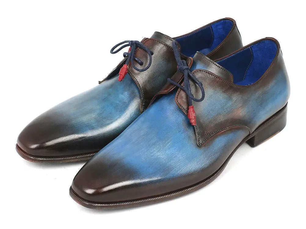 Paul Parkman Men's Blue/Brown Hand-Painted Derby Shoes (ID#326-BLUBRW) PAUL PARKMAN