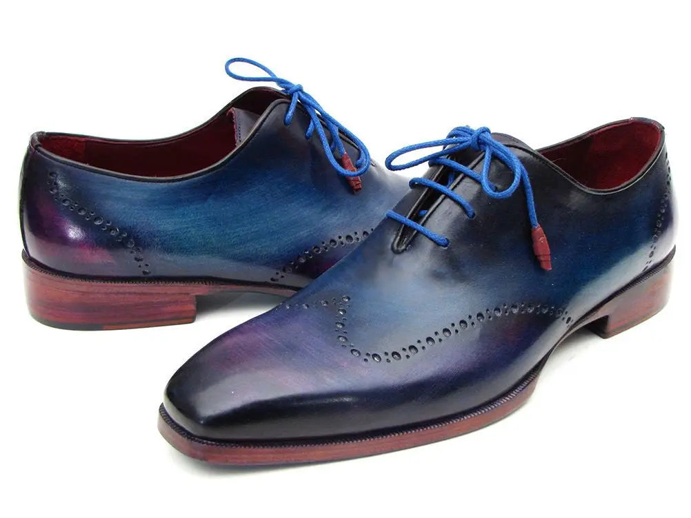 Paul Parkman Men's Blue/Purple Hand-Painted Wingtip Oxfords (ID#084VX55) PAUL PARKMAN
