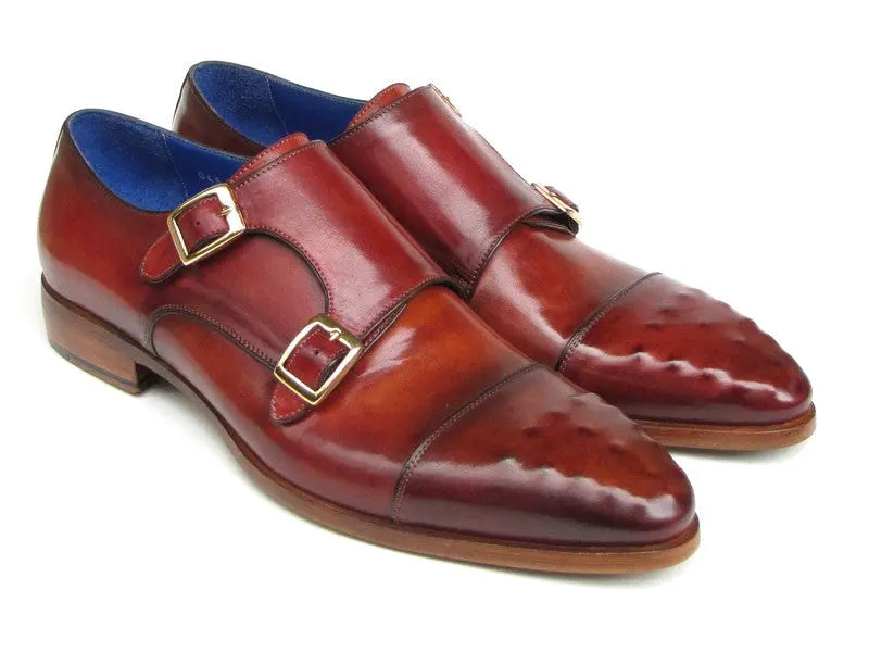 Paul Parkman Men's Burgundy Genuine LeatherDouble Monk strap Shoes (ID#047-BUR) PAUL PARKMAN