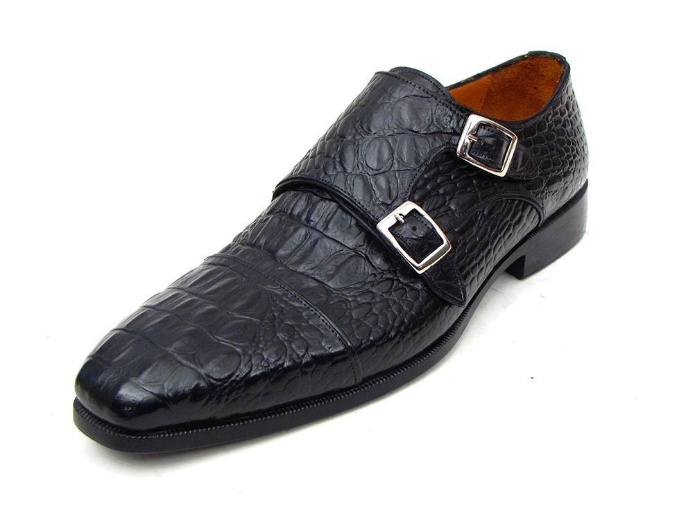 Paul Parkman Men's Double Monkstraps Black Crocodile Embossed Calfskin (ID#045BK41) PAUL PARKMAN