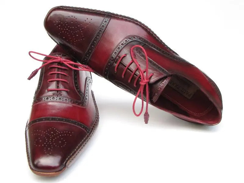 Paul Parkman Men's Red/Bordeaux Side Handsewn Cap Toe Oxfords(ID#5032-BRD) PAUL PARKMAN