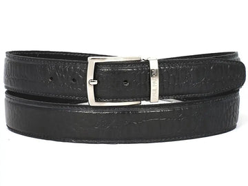 Paul Parkman Men's Black Crocodile Textured Genuine Leather Belt (ID#B02-BLK) PAUL PARKMAN
