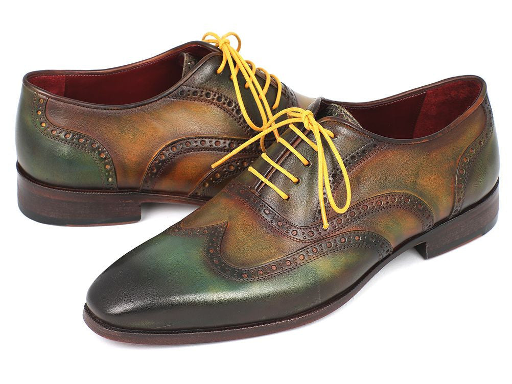 Paul Parkman Wintip Oxfords Green Handpainted Calfskin (ID#228-GRN) PAUL PARKMAN