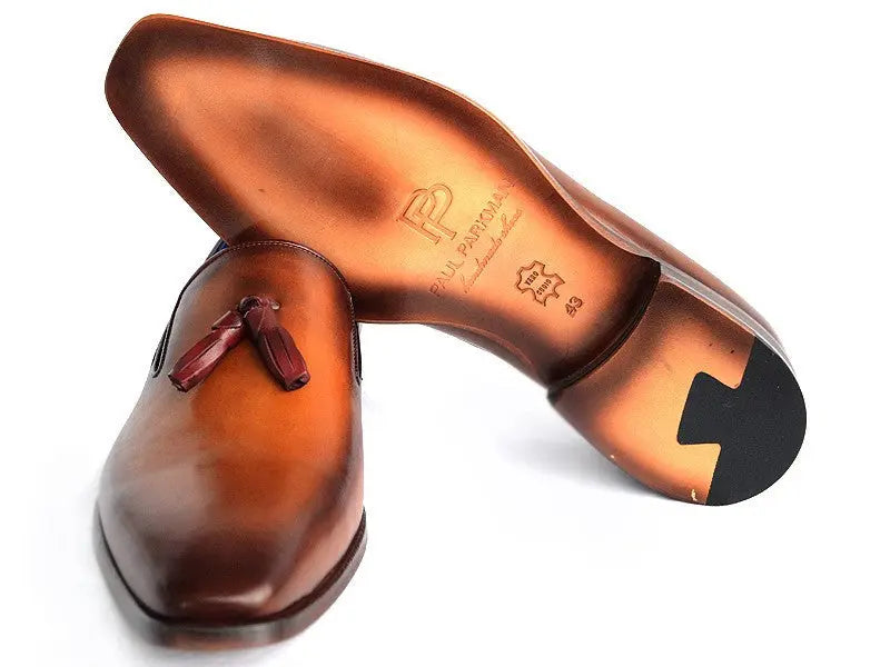 Paul Parkman Men's Walnut Genuine Leather Sole and Leather Upper Tassel Loafers (ID#5141-WALNUT) PAUL PARKMAN
