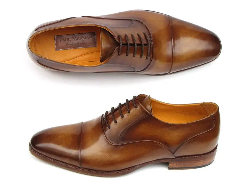 Paul Parkman Men's Brown Genuine Leather Cap Toe Oxfords (ID#074-CML) PAUL PARKMAN