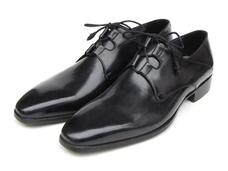 Paul Parkman Men's Black Ghillie Lacing Plain Toe Derby Shoes (ID#076-BLK) PAUL PARKMAN