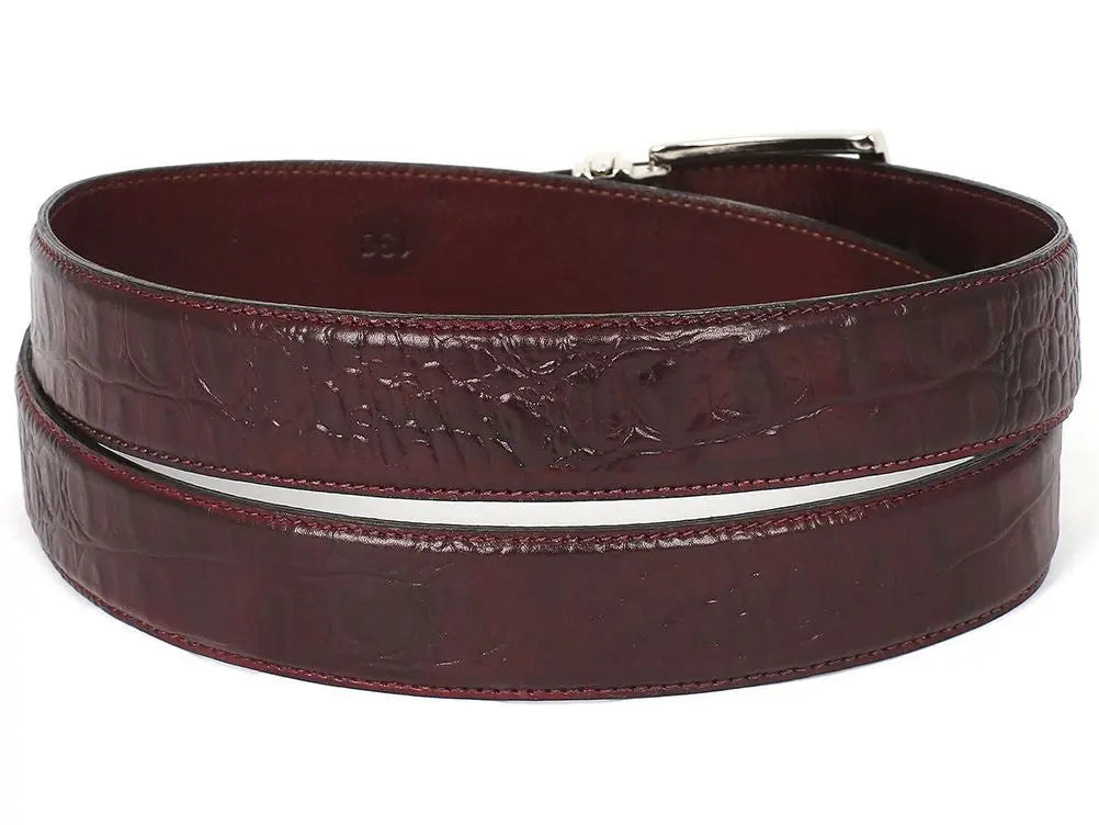 Paul Parkman Men's Dark Bordeaux Crocodile Textured Genuine Leather Belt (ID#B02-DBRD) PAUL PARKMAN