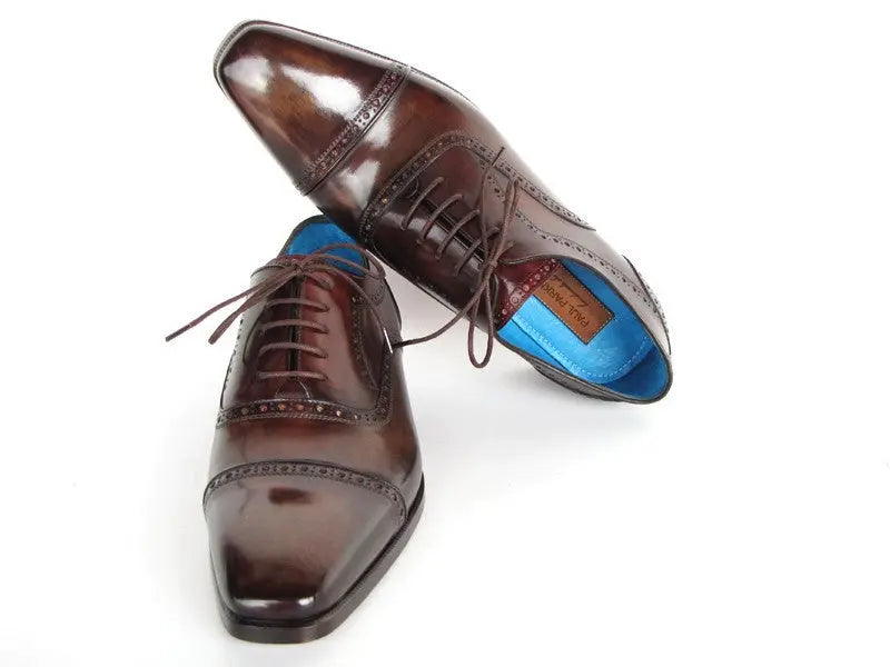 Paul Parkman Men's Anthracite Brown Hand-Painted Genuine Leather Cap Toe Oxfords (ID#024-ANTBRW) PAUL PARKMAN