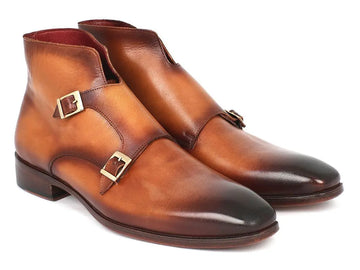 Paul Parkman Men's Brown Suede Double Monk strap Ankle Boots(ID#8154-SDB) PAUL PARKMAN